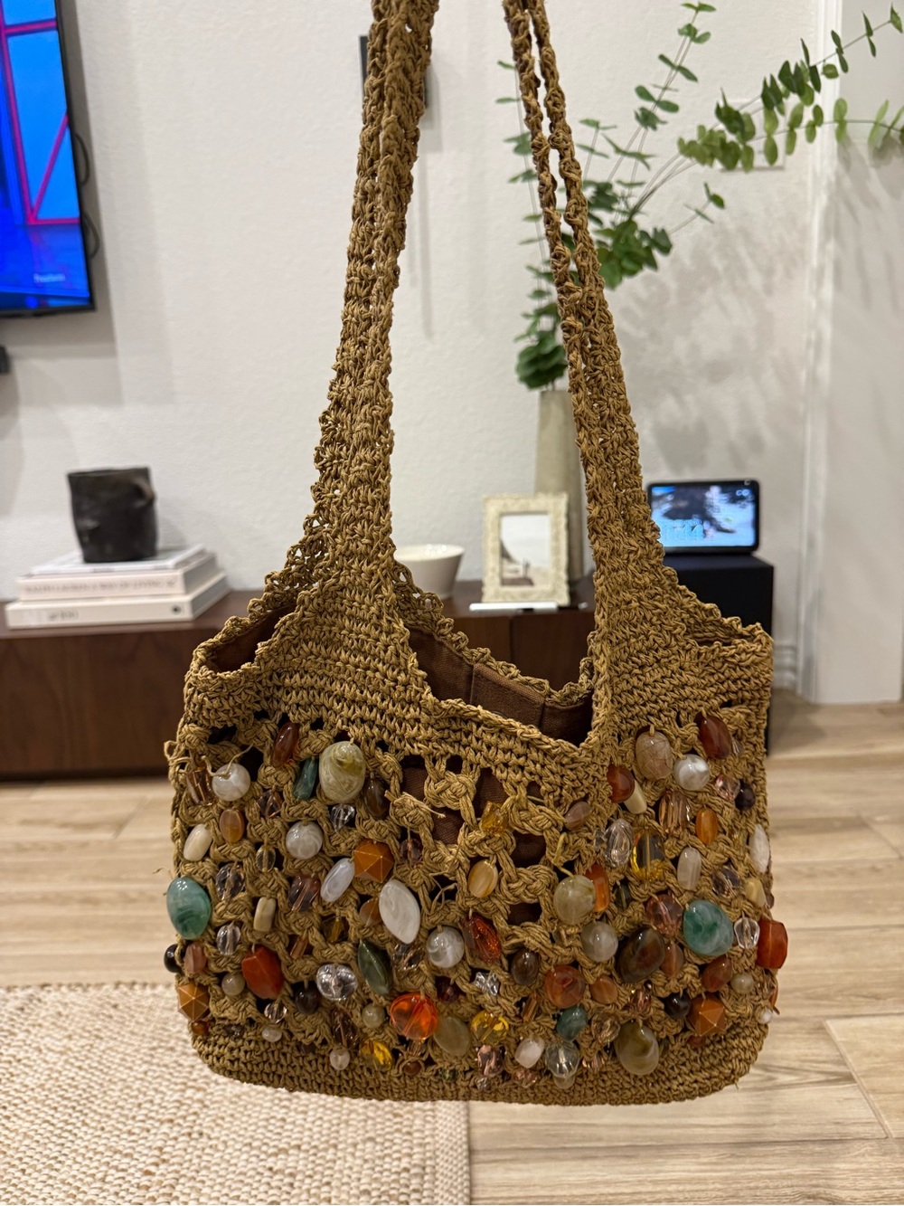 ✨ Vintage Blue Miami Beaded Raffia Crochet Shoulder Bag ✨